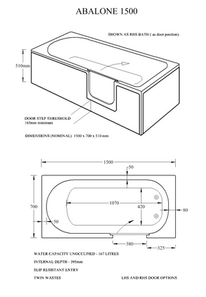 Mantaleda Abalone 1500 Walk-In Bath specifications