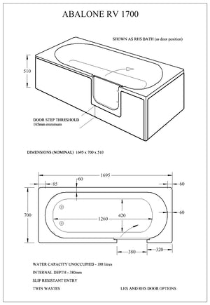 Mantaleda Abalone RV Walk-In Shower Bath specifications