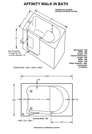 Mantaleda Affinity Deep Soak Bath specifications 