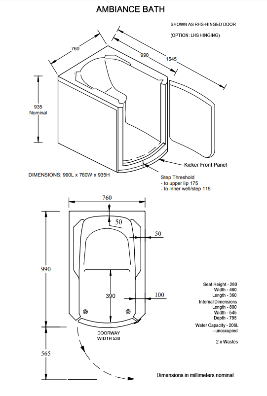 Mantaleda Ambiance  Deep Soak Bath specifications