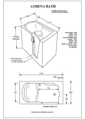 Mantaleda Athena and Athena Mini Deep Soak Bath technical specifications