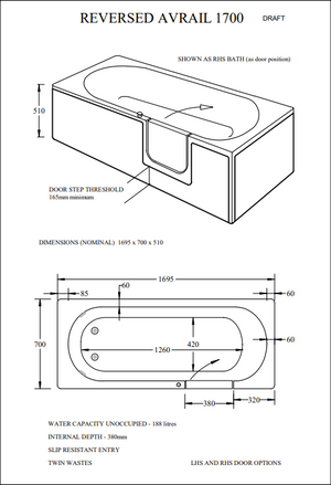 Mantaleda Avrail RV Walk-In Shower Bath Specifications