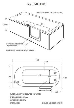 Mantaleda Avrail Walk-In Bath specifications