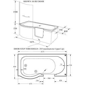 Mantaleda Carnelian Walk-In  Shower Bath specifications