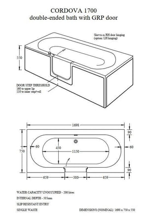 Mantaleda Cordova Walk-In Bath specifications