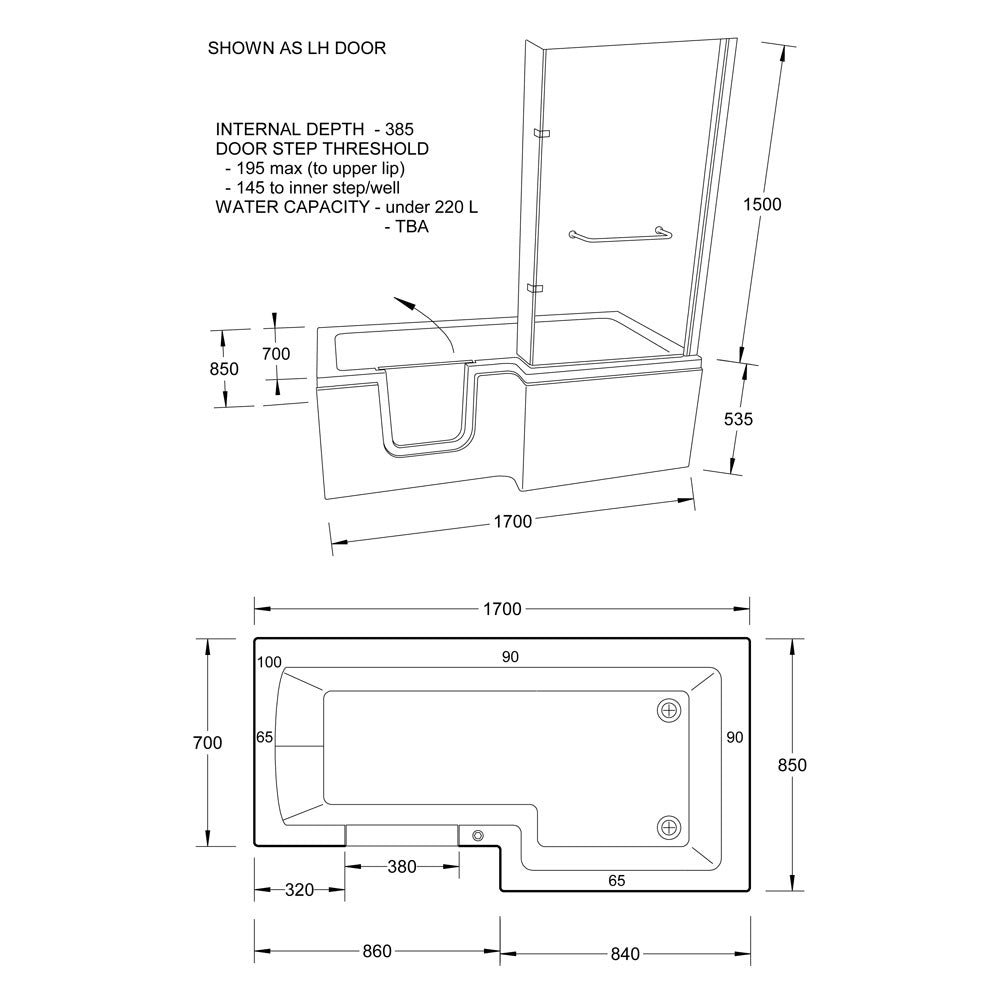 Mantaleda Highgrove Walk-In Shower Bath specifications