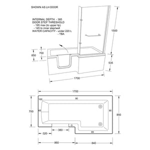 Mantaleda Highgrove Walk-In Shower Bath specifications