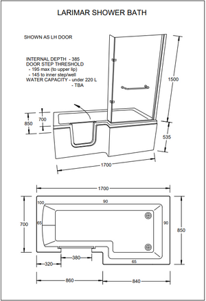 Mantaleda Larimar Walk-In Shower Bath specifications