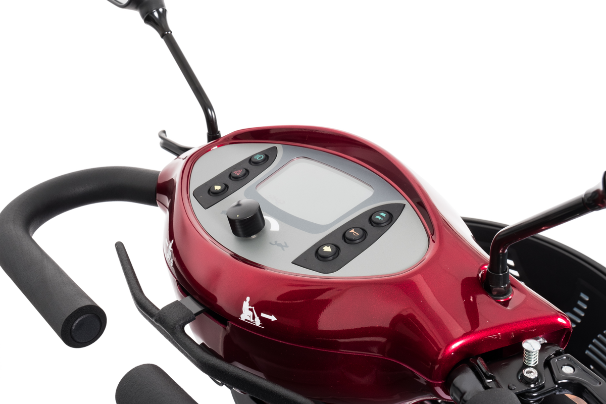 VanOs Excel Galaxy II 4 Wheel Mobility Scooter, red tiller