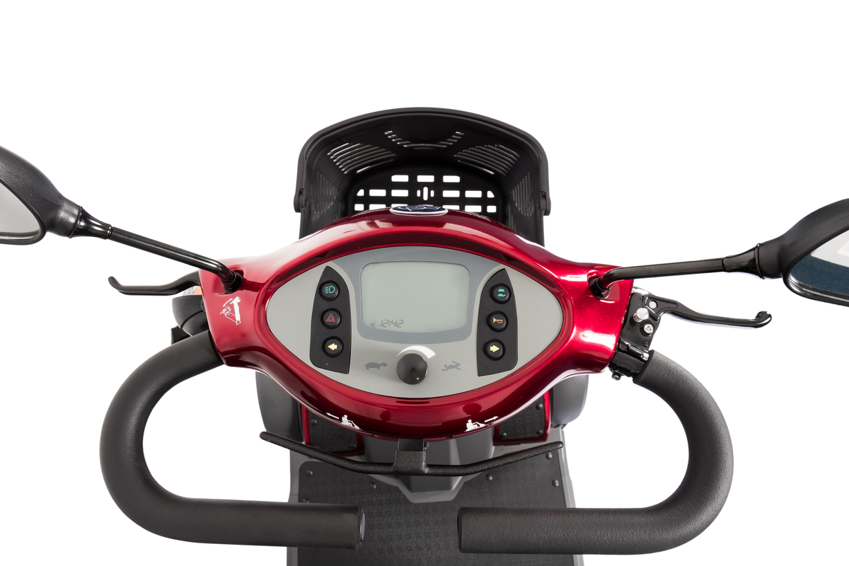 VanOs Excel Galaxy II 4 Wheel Mobility Scooter, red control panel