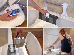 Features on the Molly Bather Bath Lift, Slim Belt Bath Aid. British Made. Bath Hoist for Elderly and Disabled