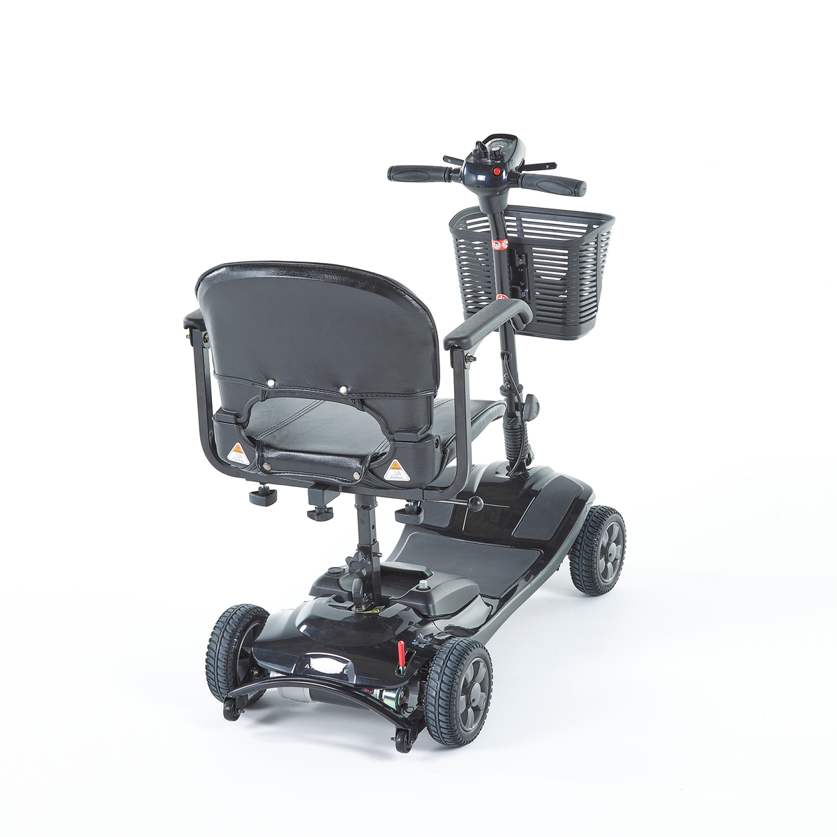 Black Motion Healthcare Airscape lightweight electric Mobility Scooter with lithium battery rear oblique view