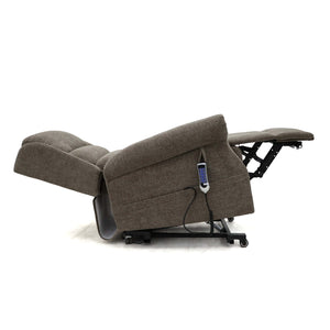 Motion Healthcare Vermont Rise and Recline Chair tilt fully reclined extended leg side view