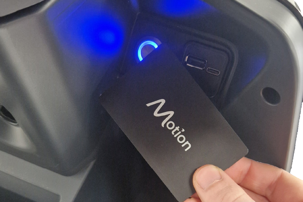 Motion Healthcare Xcursion Mobility Scooter Contactless start with the touch of the keycard