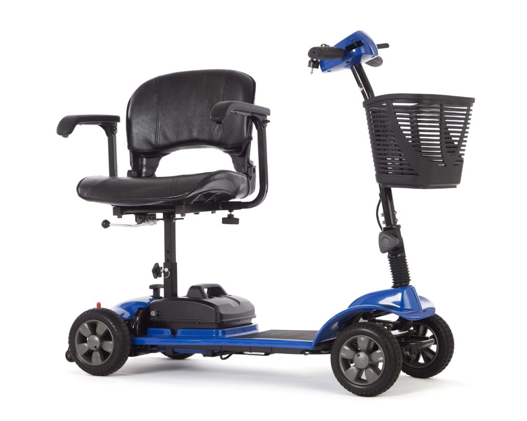 Motion Healthcare eLite Folding Mobility Scooter in blue side view