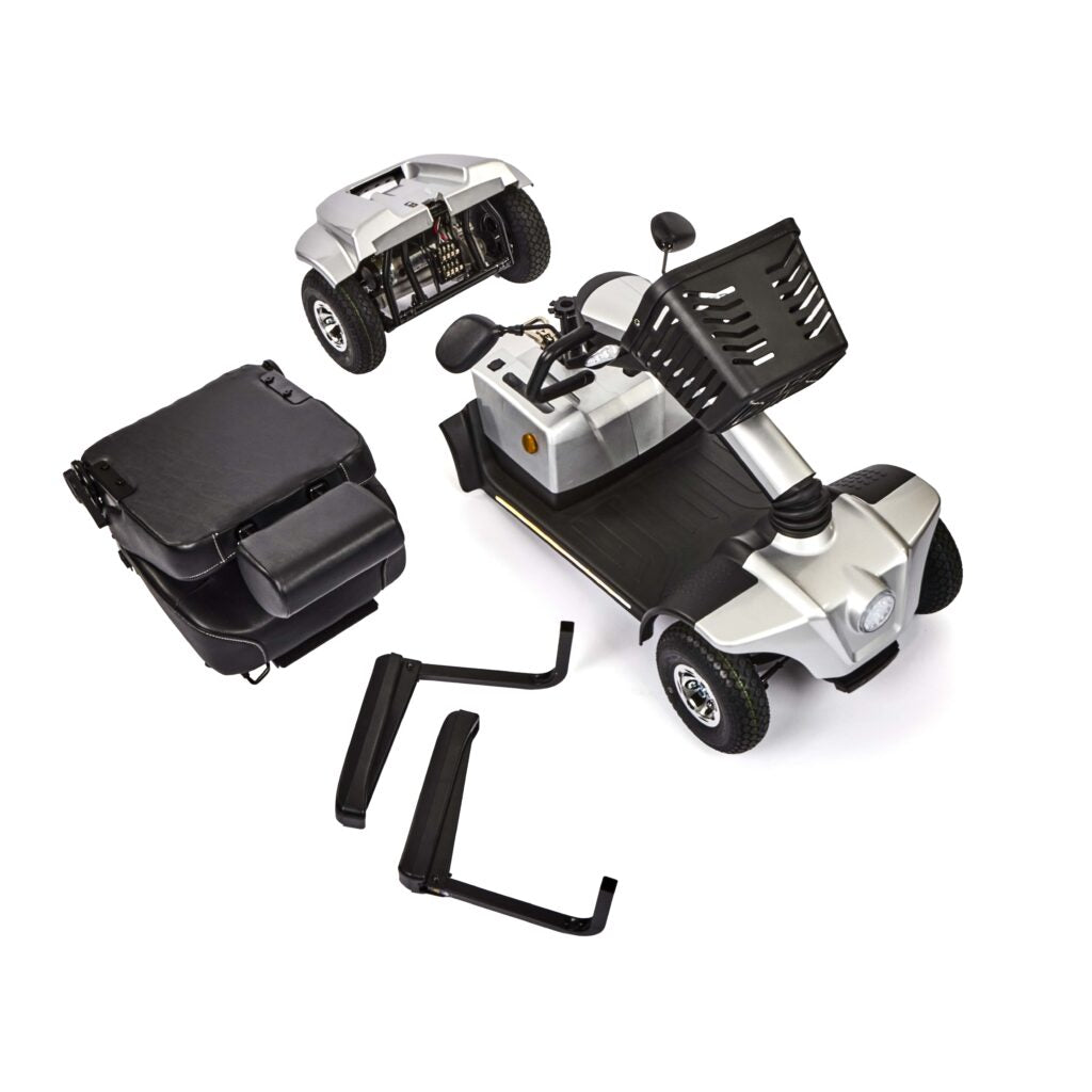 Motion Healthcare eMove 6 Mobility Scooter disassembled into multiple parts