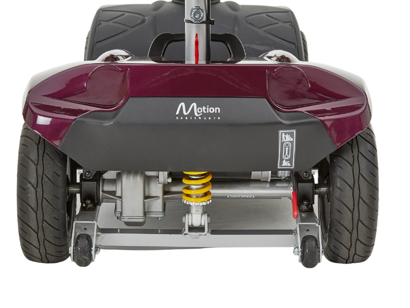 Motion Healthcare Airium 4 Wheel Lightweight Electric Mobility Scooter Lithium Battery purple back side