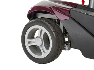 Motion Healthcare Airium 4 Wheel Lightweight Electric Mobility Scooter Lithium Battery rear wheel close up