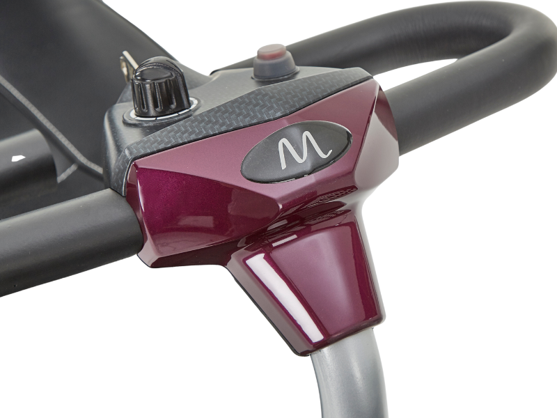 Motion Healthcare Airium 4 Wheel Lightweight Electric Mobility Scooter Lithium Battery steering column close up