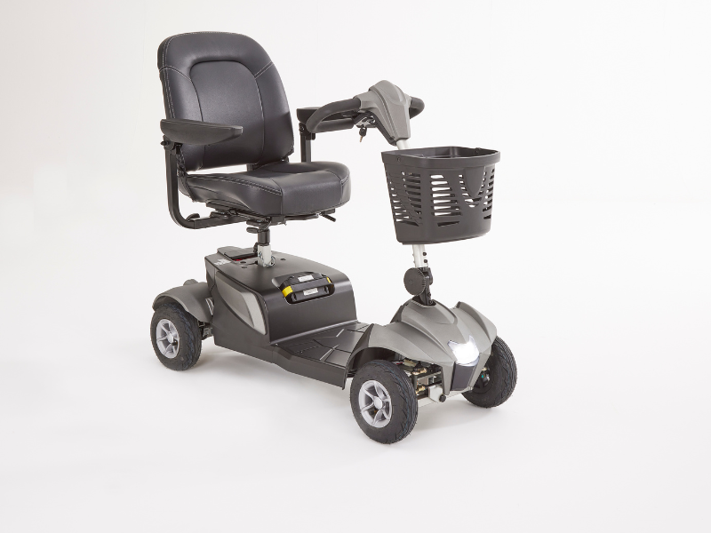 Motion Healthcare Aura, 4 Wheel, Lightweight, Electric Mobility Scooter, Lithium Battery front light on