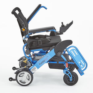 Motion Healthcare Foldalite Pro Folding Electric Wheelchair Blue raises arm rest