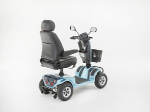 Motion Healthcare Xcite 4 Wheel, Lightweight, Electric 8mph Mobility Scooter Lithium Battery Option Aqua blue rear view
