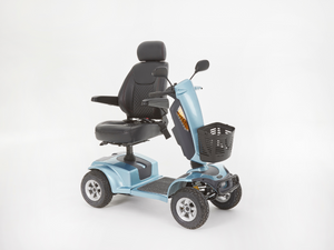 Motion Healthcare Xcite 4 Wheel, Lightweight, Electric 8mph Mobility Scooter Lithium Battery Option Aqua blue swivel chair