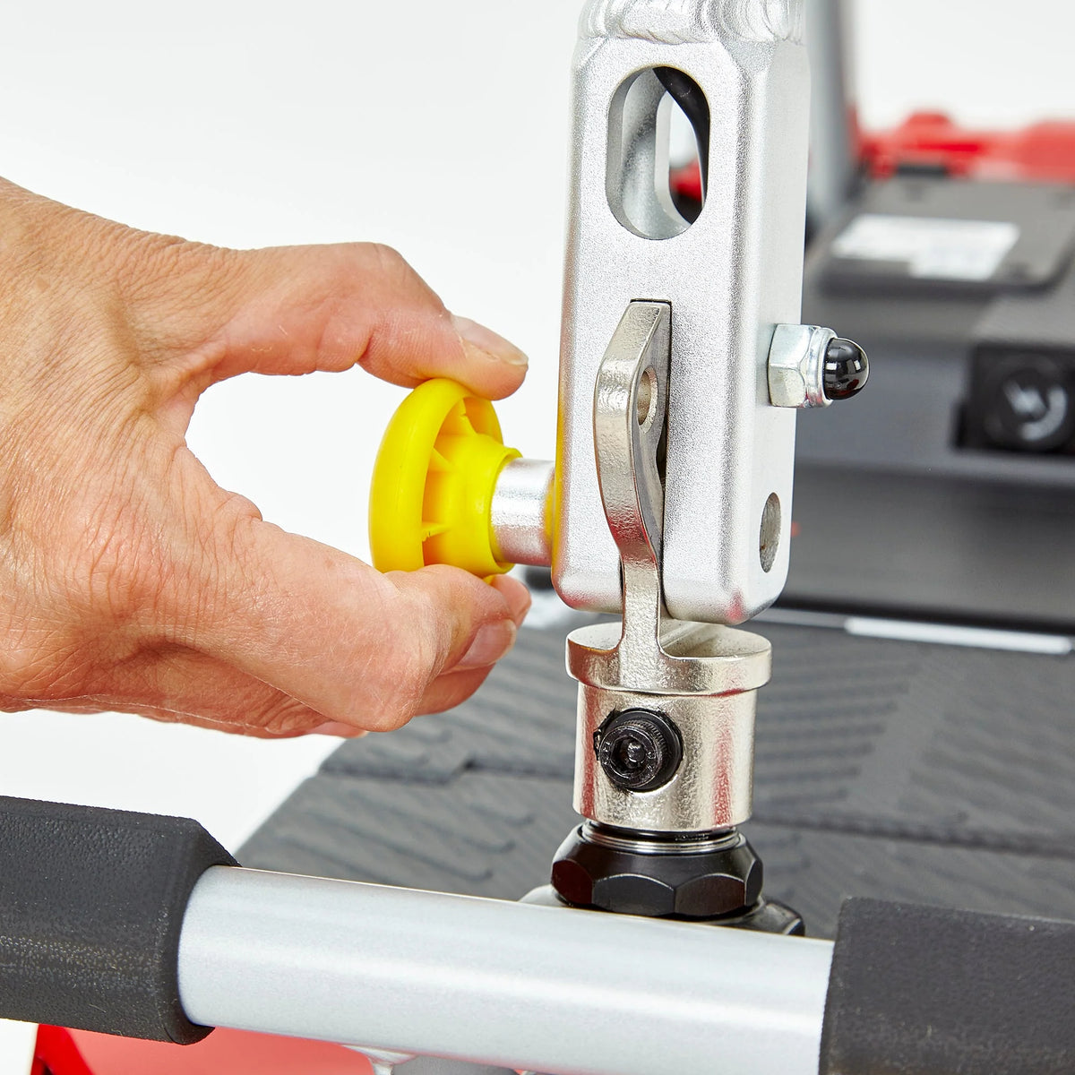 Motion Healthcare mLite, 4 Wheel, Lightweight, Folding Electric Mobility Scooter, grey Lithium Battery close up folding