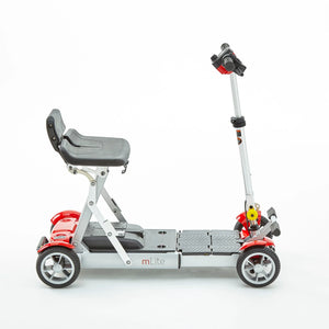 Motion Healthcare mLite, 4 Wheel, Lightweight, Folding Electric Mobility Scooter, grey Lithium Battery red side view