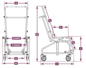 Orchid Medicare Bariactric Tilt-In-Space illustrated dimensions