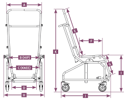 Orchid Medicare Paediatric Micro Tilt In Space Shower Cradle illustrated dimensions