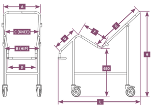 Orchid Medicare Shower Cradle illustrated dimensions