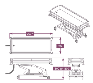 Orchid Medicare Shower Trolley Lift illustration dimensions