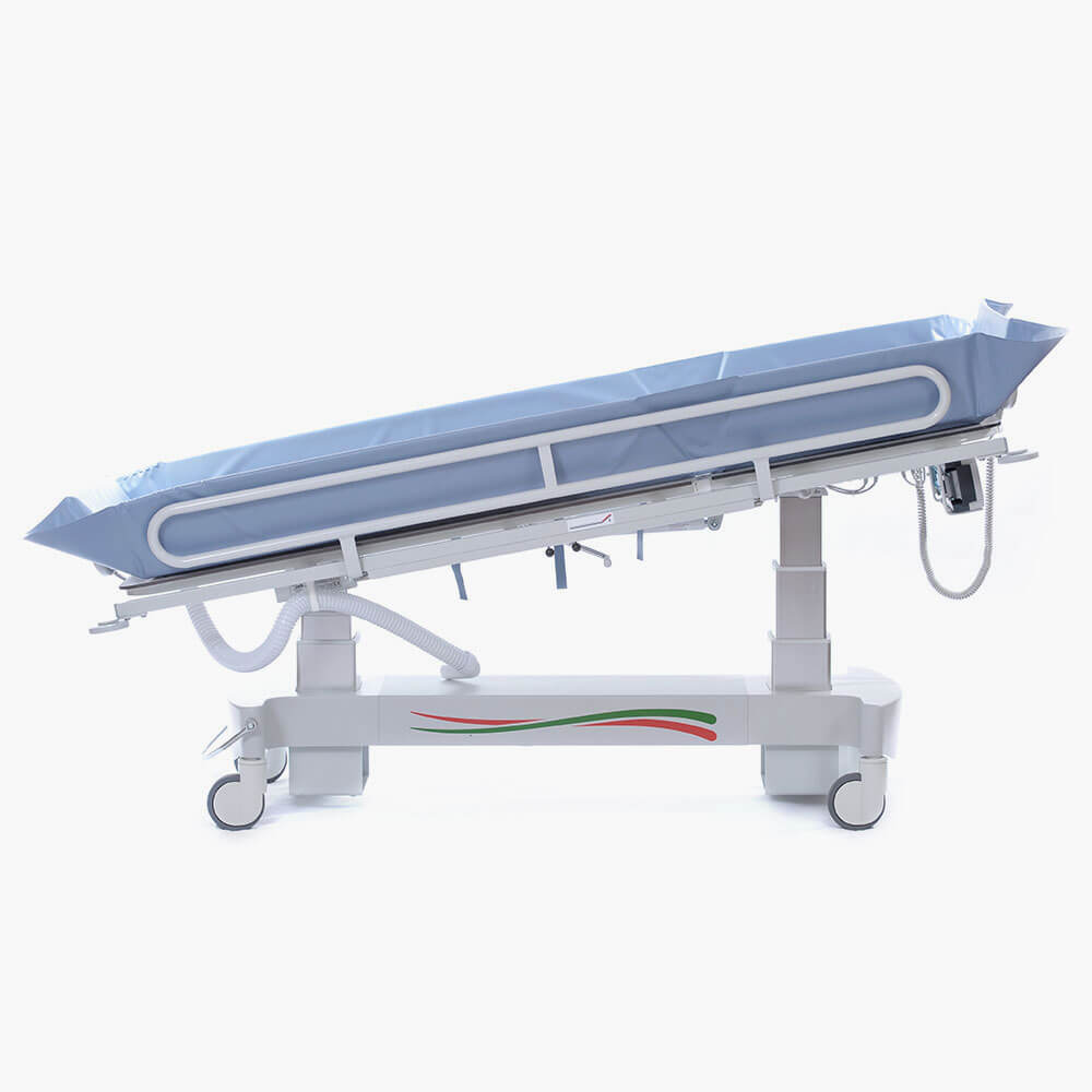 Osprey Electric Shower Trolley for disabled bathing Side View tilted