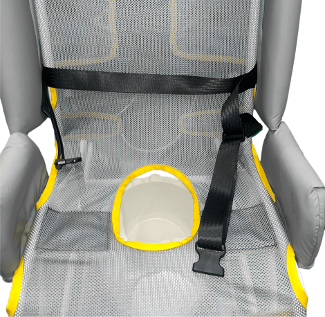 Prism Medical Freeway Flow Shower Cradle with aperture and optional accessories lap belt padded rails and commode pan