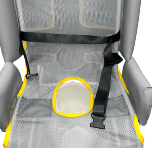 Prism Medical Freeway Flow Shower Cradle with aperture and optional accessories lap belt padded rails and commode pan