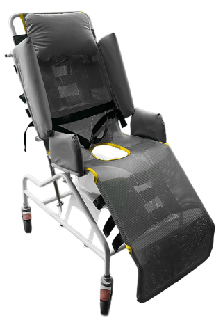 Prism Medical Freeway Flow Shower Cradle with aperture and optional accessories padded upper and lower side rails head cushion and lap belt