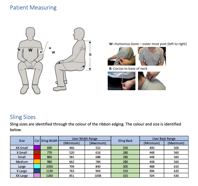 Prism Medical | Mackworth Willow Luxury Toilet Sling sizing guide