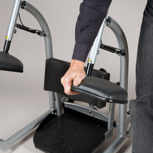 Man Holding the Cushioned Seat of Direct Healthcare Group QuickMove Transfer Platform