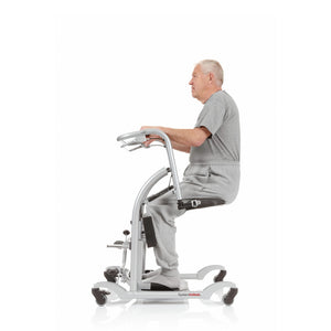 Old man fully seated on the Direct Healthcare Group QuickMove Transfer Platform