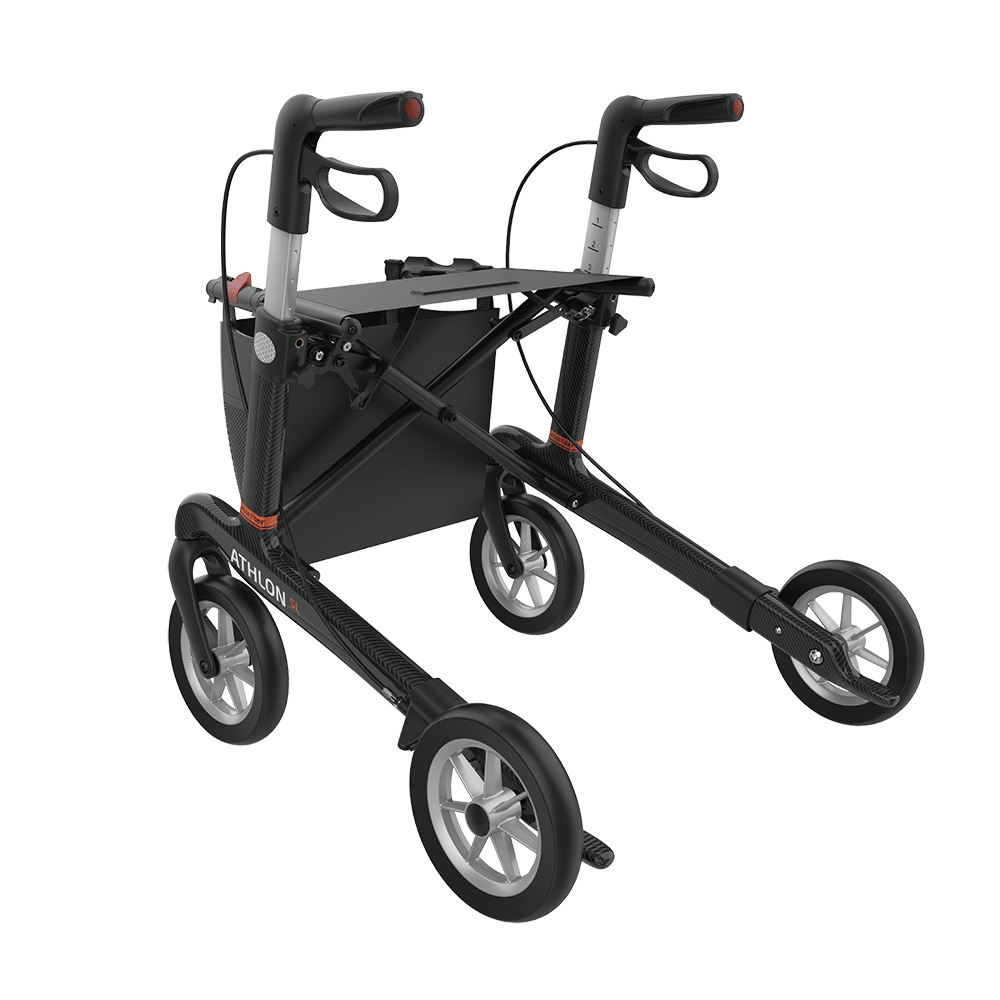 Rehasense | Athlon SL Rollator Range | Safest and Lightest Carbon Fibre Rollator Black Back Left
