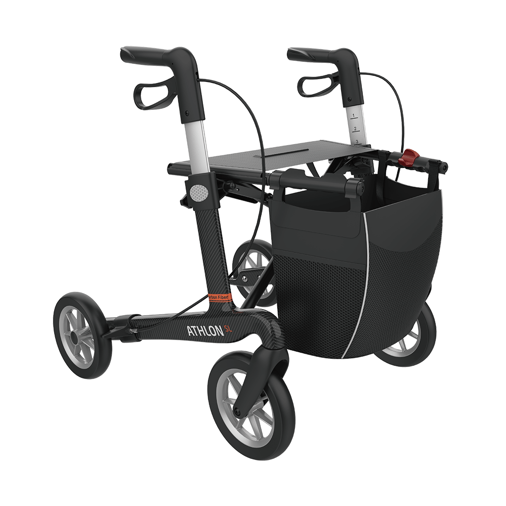 Rehasense | Athlon SL Rollator Range | Safest and Lightest Carbon Fibre Rollator Black Right Front