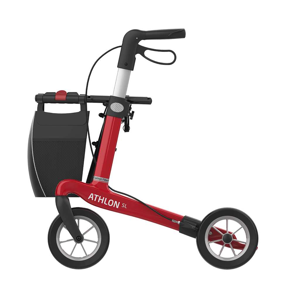 Rehasense | Athlon SL Rollator Range | Safest and Lightest Carbon Fibre Rollator Red Left Side