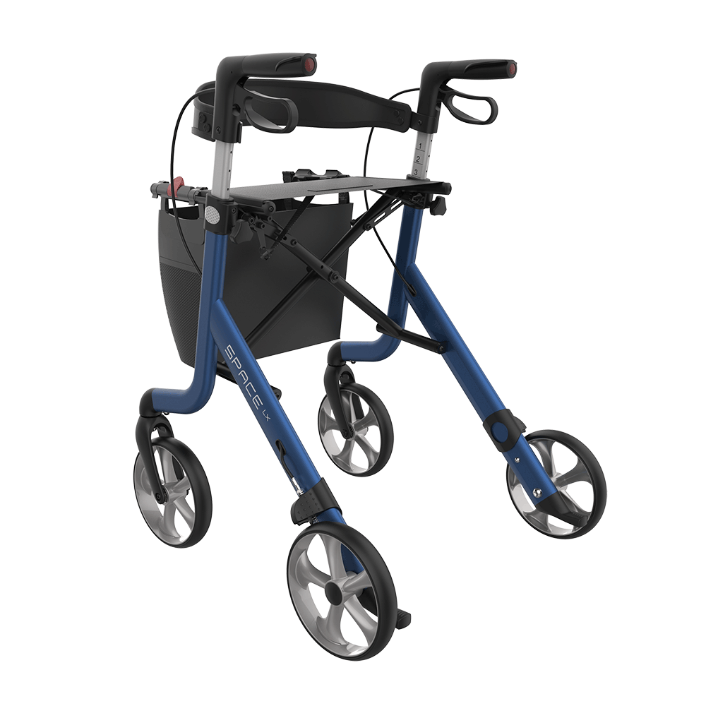 Rehasense | Space LX Rollator | Aluminium Lightweight Rollator with Ergonomic Design and Safety Features Blue Back Left