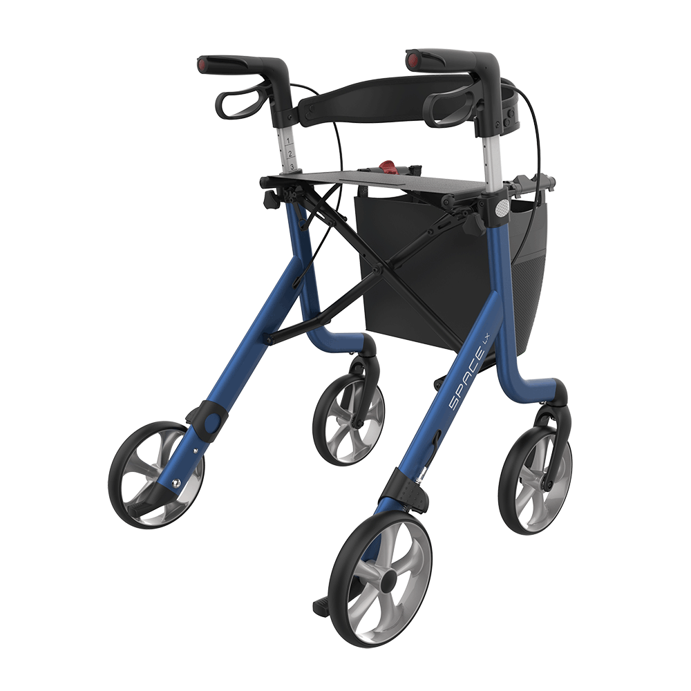 Rehasense | Space LX Rollator | Aluminium Lightweight Rollator with Ergonomic Design and Safety Features Blue Back Right