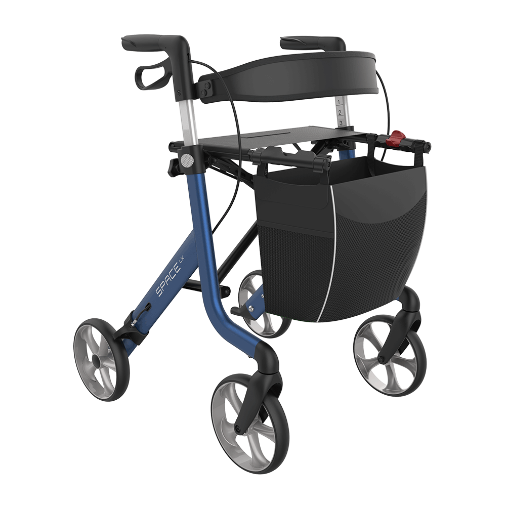Rehasense | Space LX Rollator | Aluminium Lightweight Rollator with Ergonomic Design and Safety Features Blue Right Front