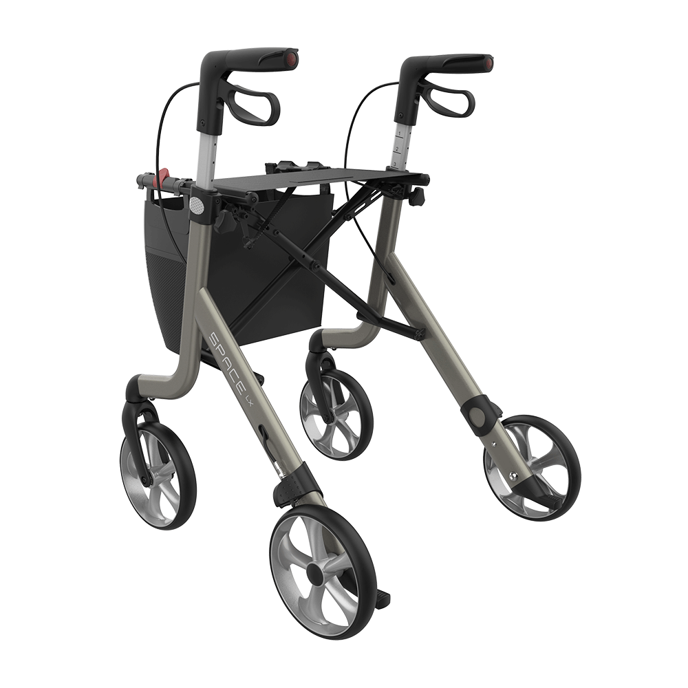 Rehasense | Space LX Rollator | Aluminium Lightweight Rollator with Ergonomic Design and Safety Features Champagne Back Left