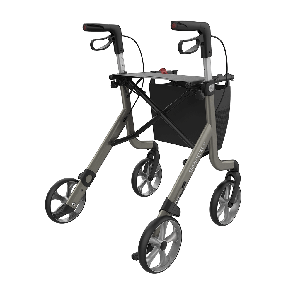 Rehasense | Space LX Rollator | Aluminium Lightweight Rollator with Ergonomic Design and Safety Features Champagne Back Right