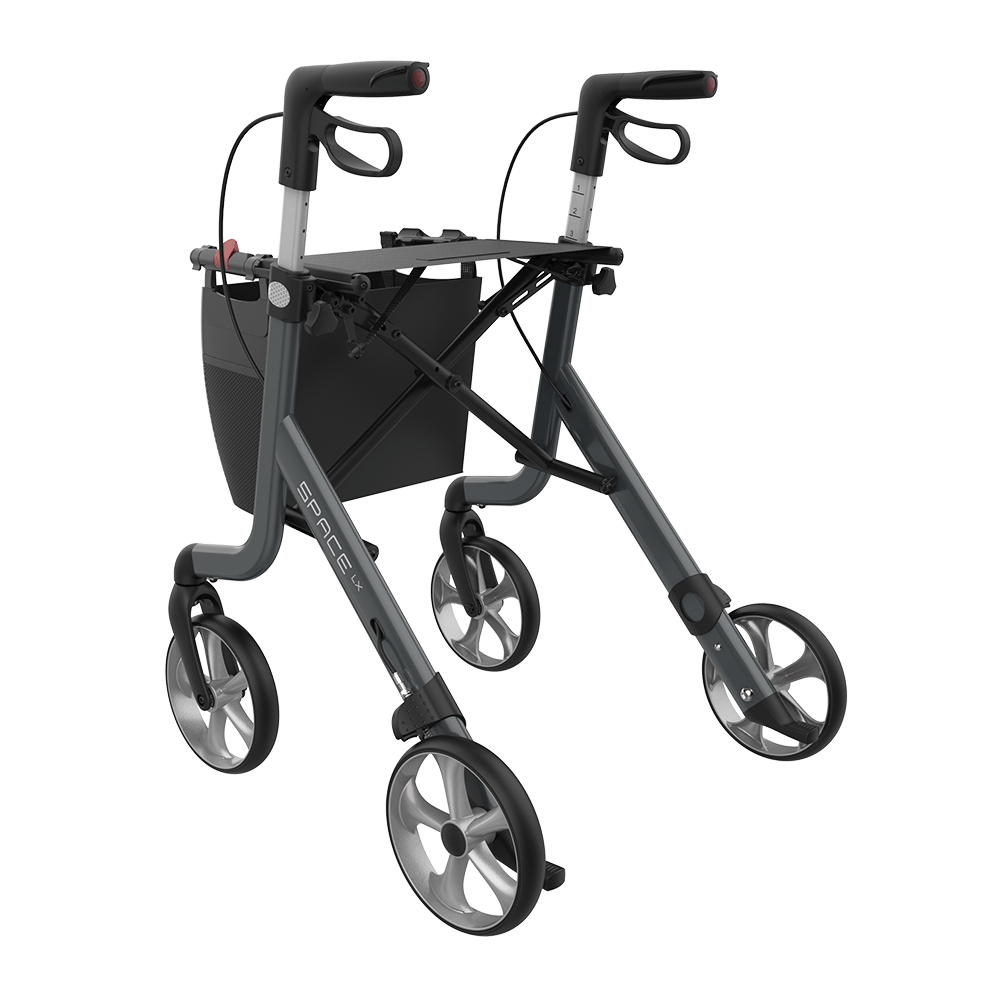 Rehasense | Space LX Rollator | Aluminium Lightweight Rollator with Ergonomic Design and Safety Features Grey Back Left
