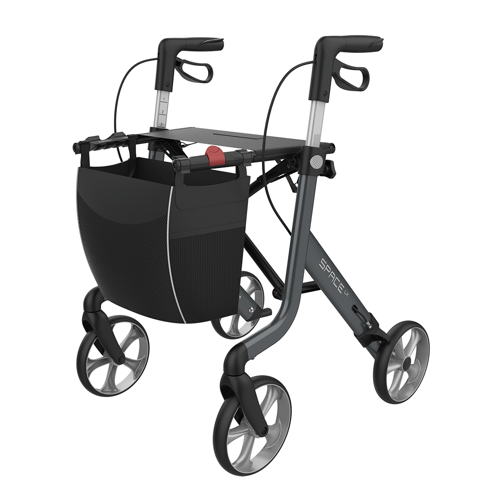 Rehasense | Space LX Rollator | Aluminium Lightweight Rollator with Ergonomic Design and Safety Features Grey Front Left